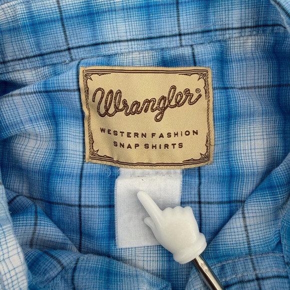 Wrangler Men's L Blue Plaid Pearl Snap Western Shirt Short Sleeve Rodeo Cowboy - Picture 5 of 9